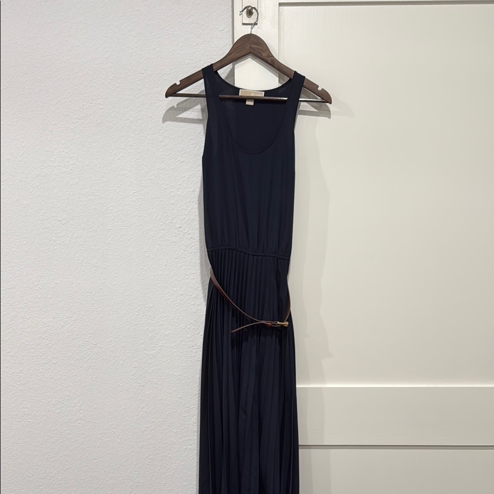 MICHAEL Michael Kors Blue Maxi Cocktail Dress with Sleeveless Halter Neckline